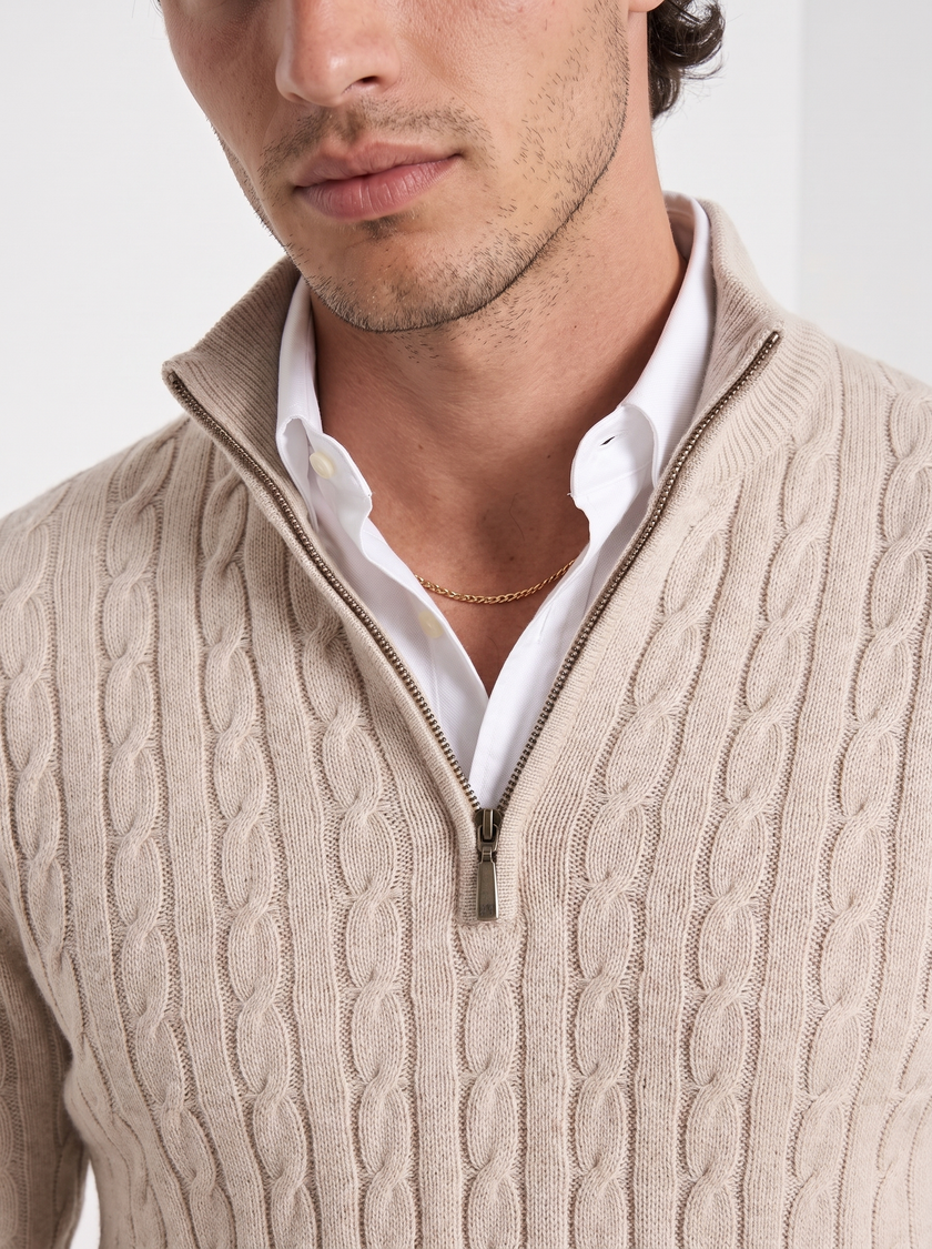 Cable Knit Sweater Men Crew Neck Ribbed Regular Fit