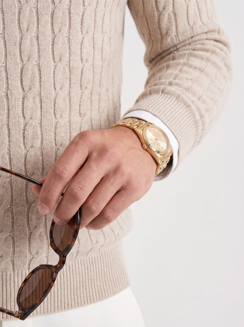 Cable Knit Sweater Men Crew Neck Ribbed Regular Fit