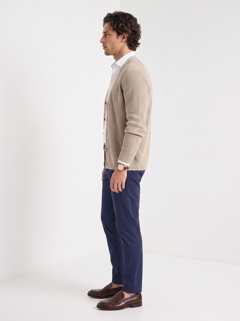 Wool Cardigan Men V-Neck Button Front Long Sleeve