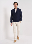 Wool Cardigan Men Fitted Full Zip Stand Collar