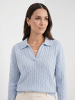 Cable Knit Sweater Women Wool Oversized Polo Collar