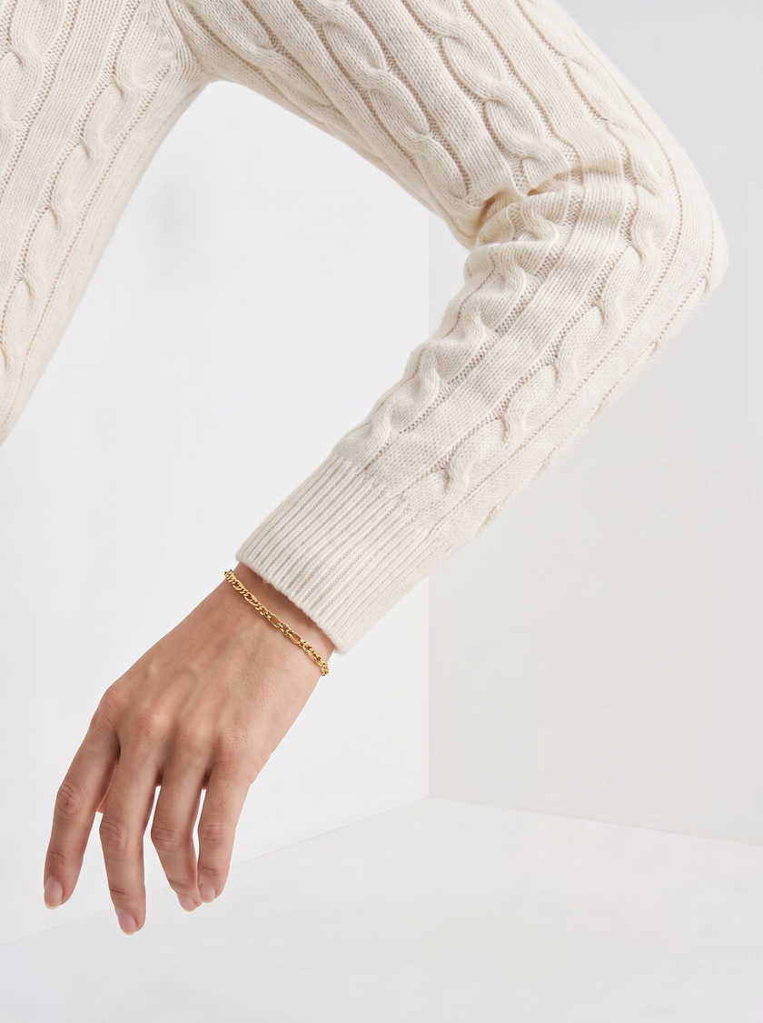 Cable Knit Sweater Women Cotton Blend White Pull-On