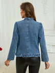 Denim Jacket Women Short Fitted Ruffle Open Front