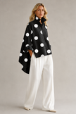 Polka Dot Blouse Women Oversized Short Sleeve Button Front