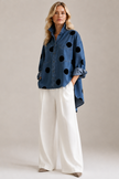 Polka Dot Blouse Women Oversized Short Sleeve Button Front