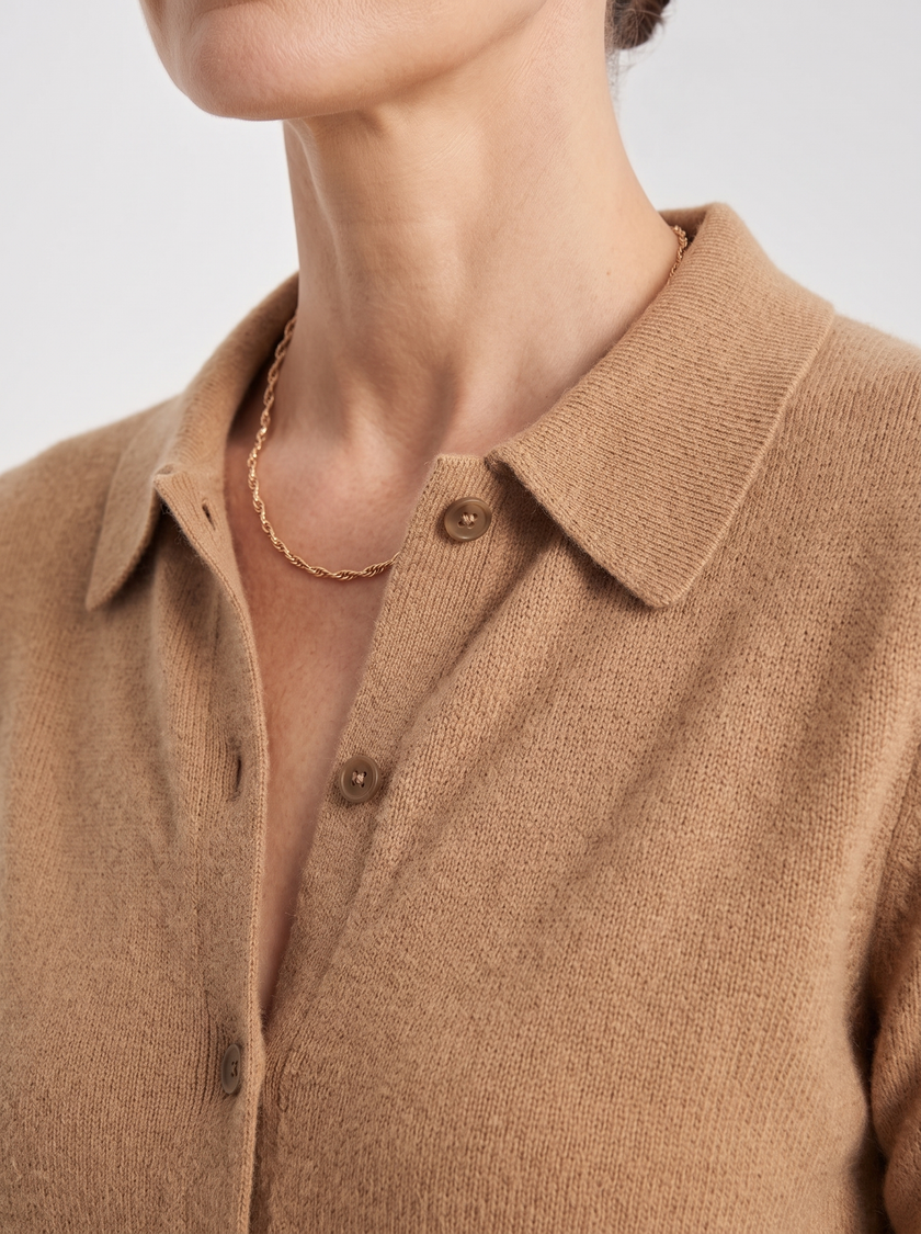 Cardigan Women Wool Polo Collar Button Old Money