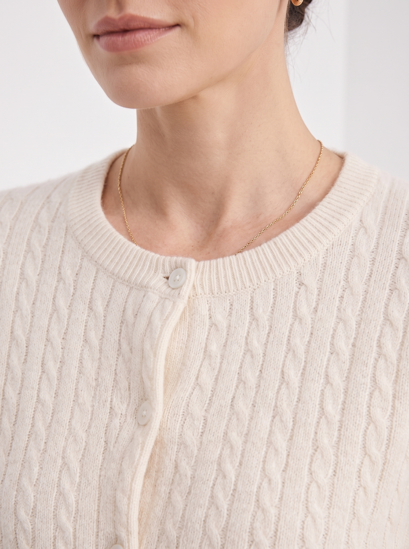 Cardigan Women Wool Cable Knit Cropped Button