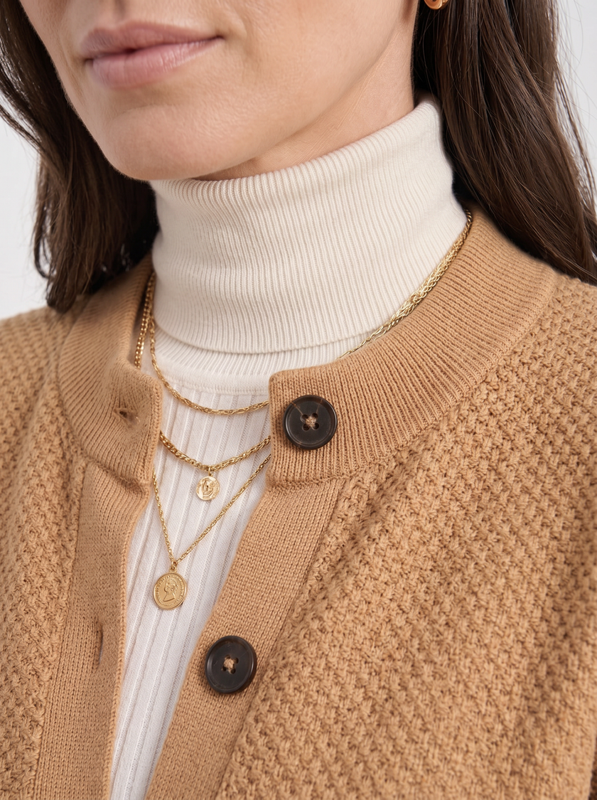 Sweater Women Button-Up Stand Collar Viscose Blend
