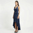 Women's elegant sleeveless wrap midi dress by FJØRNA featuring a stylish, flowing design and a flattering fit for sophisticated occasions.