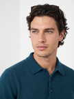 Wool Polo Sweater Men Button Placket Lapel Collar Rib Knit