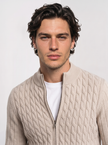 Cable Knit Cardigan Men Slim Fit Button Front Crew Neck