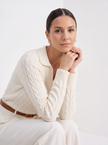 Cable Knit Sweater Women Cotton Blend White Pull-On