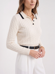 Knit Polo Shirt Women Henley Collar Button Old Money
