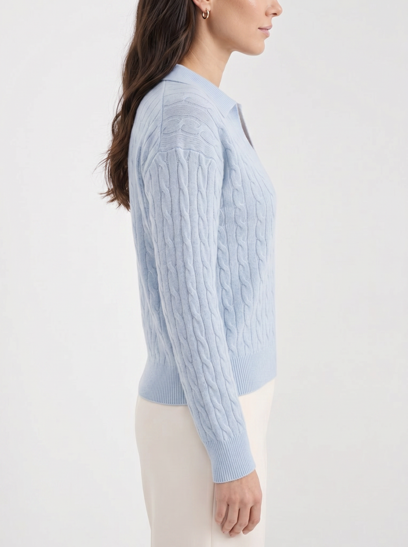Cable Knit Sweater Women Wool Oversized Polo Collar