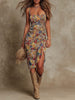 FJØRNA ruched midi floral casual dress with a feminine floral pattern and ruched details, perfect for everyday wear.