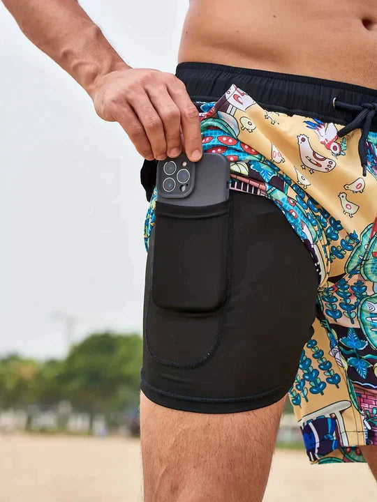 Men's FJØRNA secure fit swim shorts for beachwear, featuring quick-dry fabric and adjustable waistband in a vibrant ocean blue.
