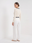 Knit Polo Shirt Women Henley Collar Button Old Money