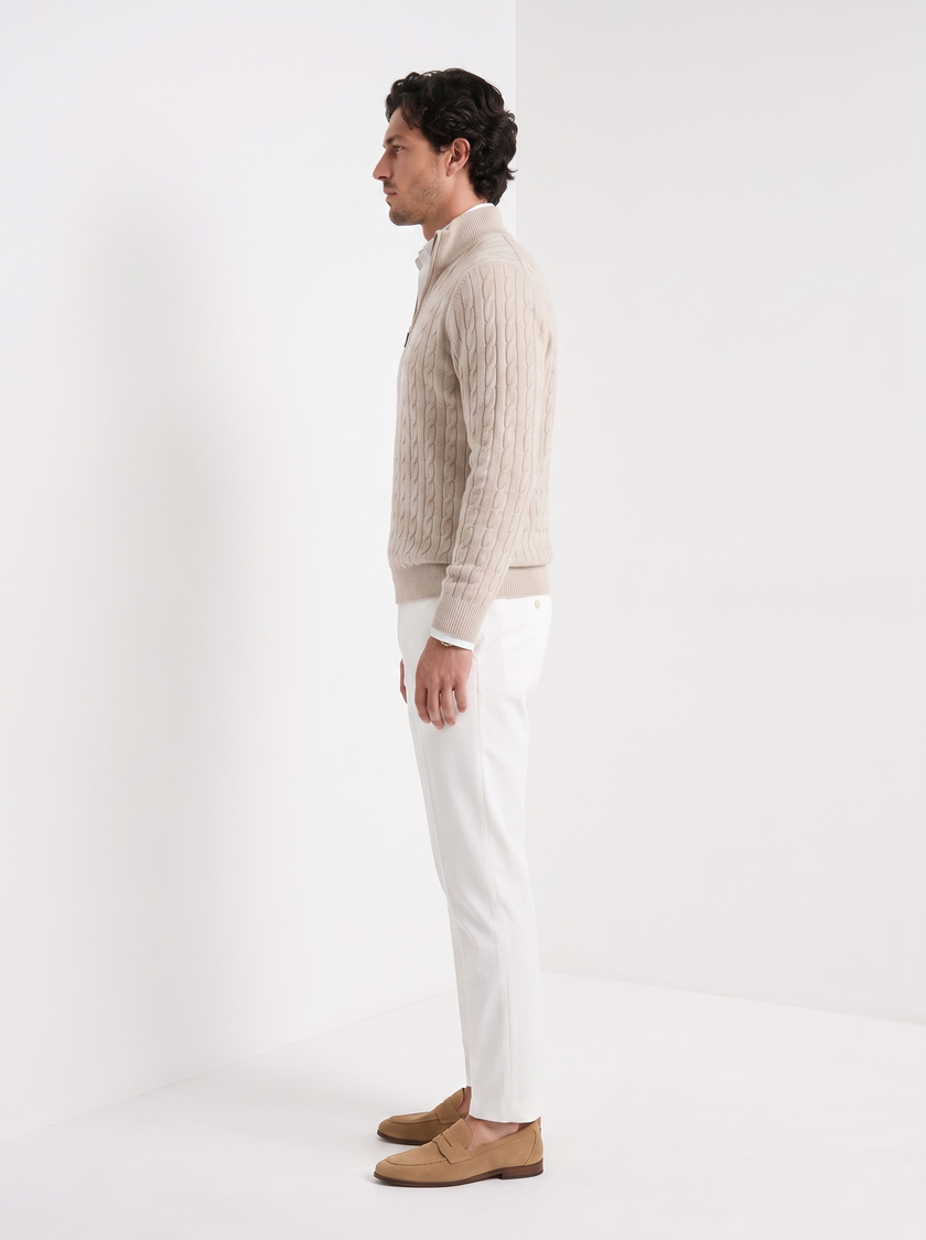 Cable Knit Sweater Men Crew Neck Ribbed Regular Fit