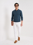 Wool Polo Sweater Men Button Placket Lapel Collar Rib Knit