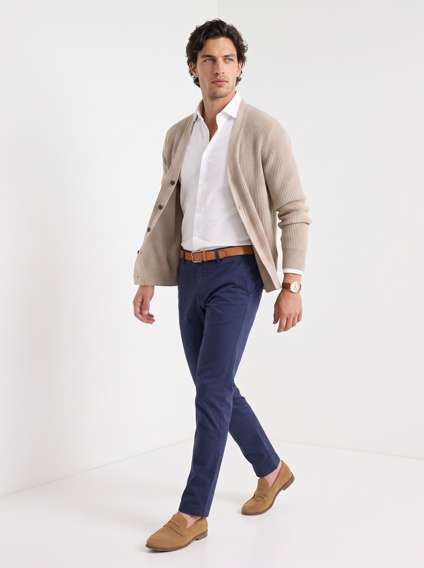 Wool Cardigan Men V-Neck Button Front Long Sleeve