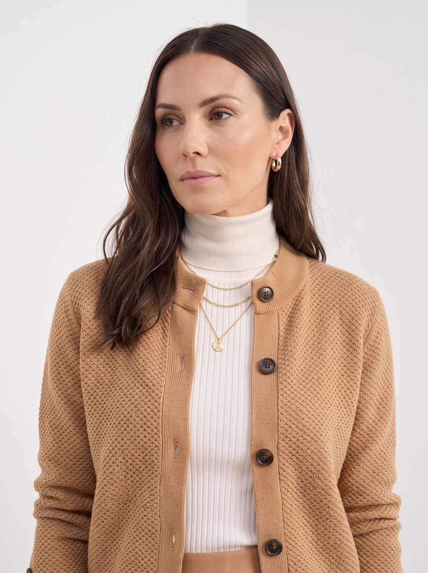 Sweater Women Button-Up Stand Collar Viscose Blend