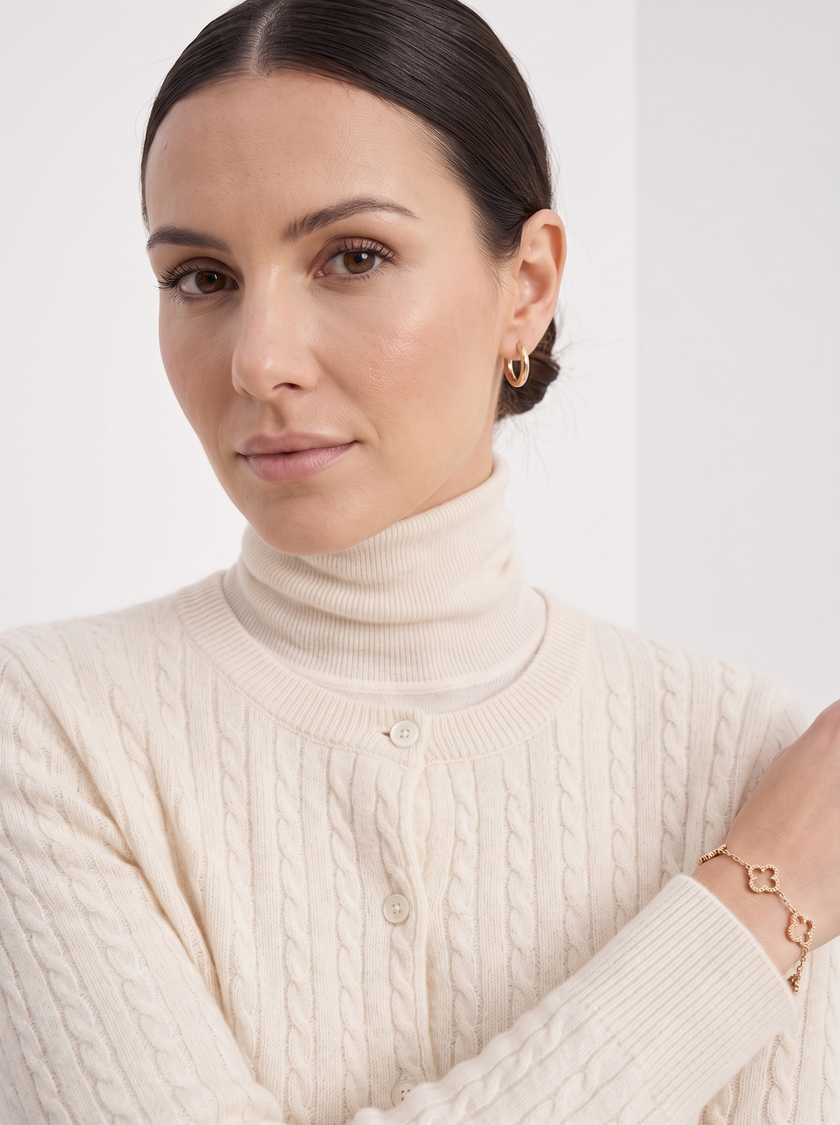 Cardigan Women Wool Cable Knit Cropped Button