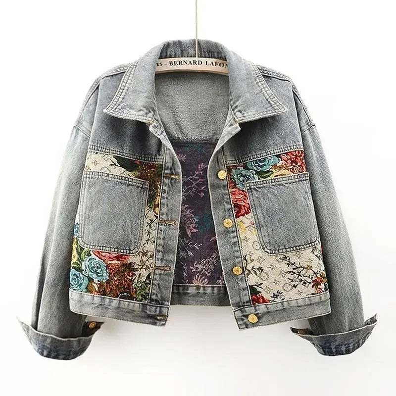 Denim Jacket Women Button Front Collared Long Sleeve