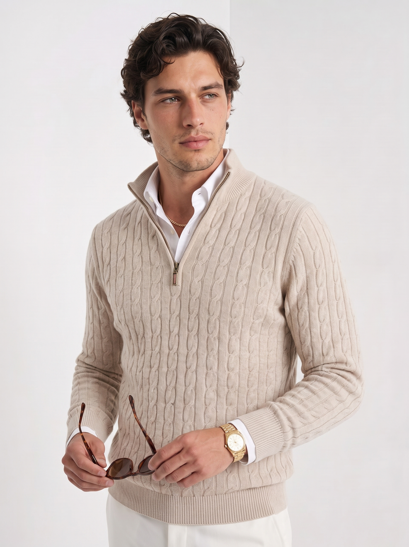 Cable Knit Sweater Men Crew Neck Ribbed Regular Fit
