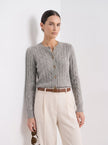 Cable Knit Sweater Women Wool Button Long Sleeve