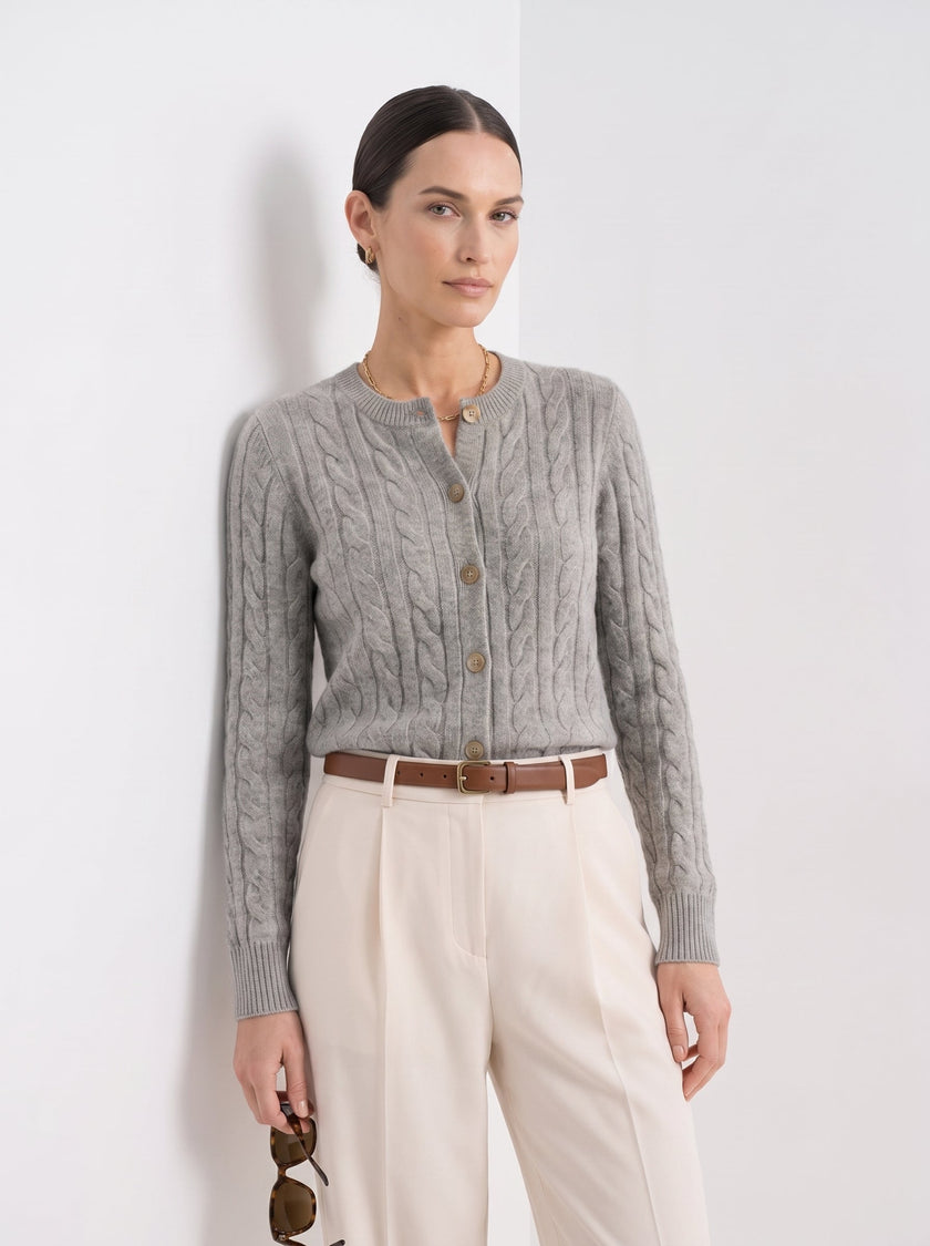 Cable Knit Sweater Women Wool Button Long Sleeve