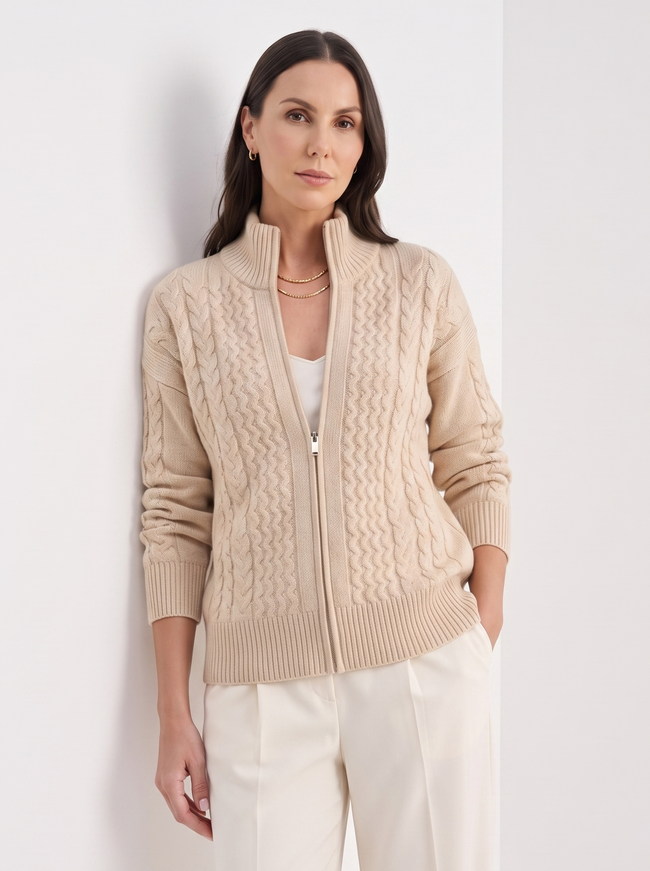 Cardigan Women Wool High Neck Zip Front Quiet Luxury