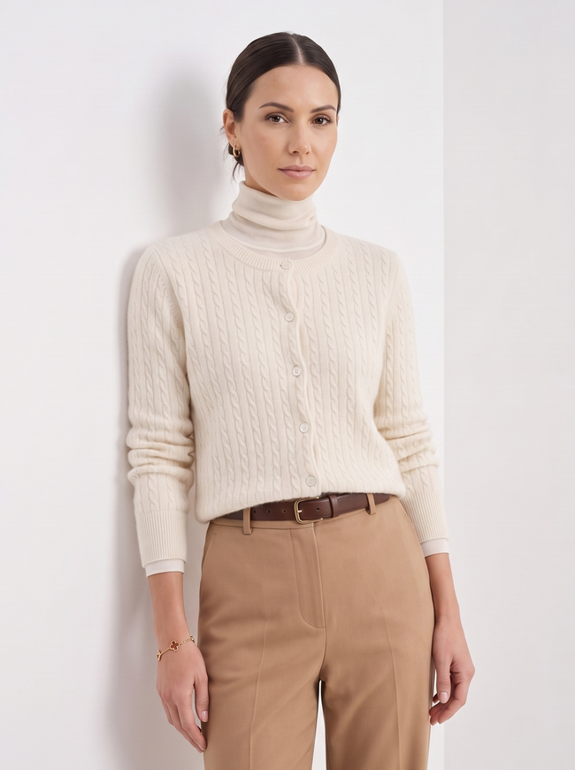 Cardigan Women Wool Cable Knit Cropped Button