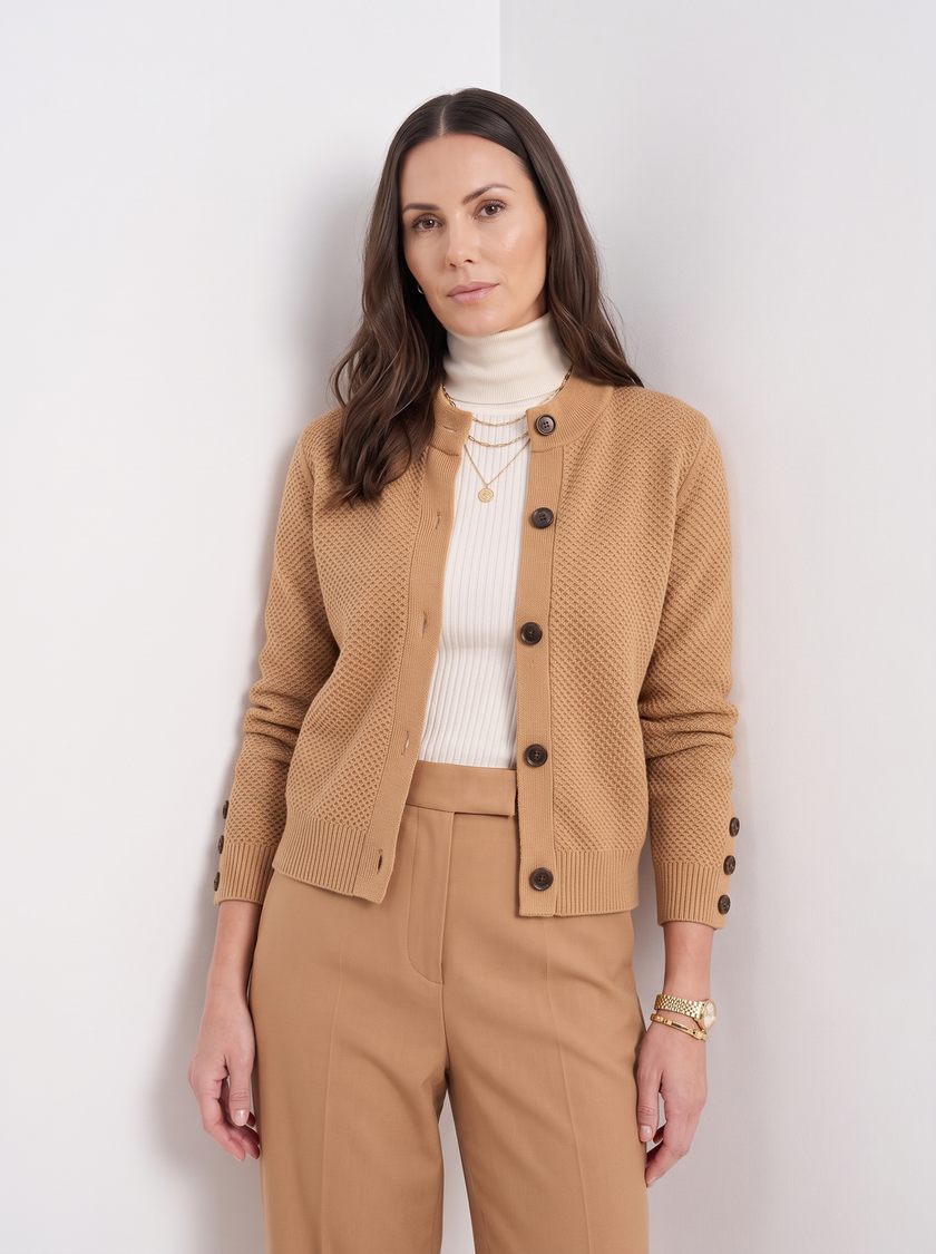 Sweater Women Button-Up Stand Collar Viscose Blend