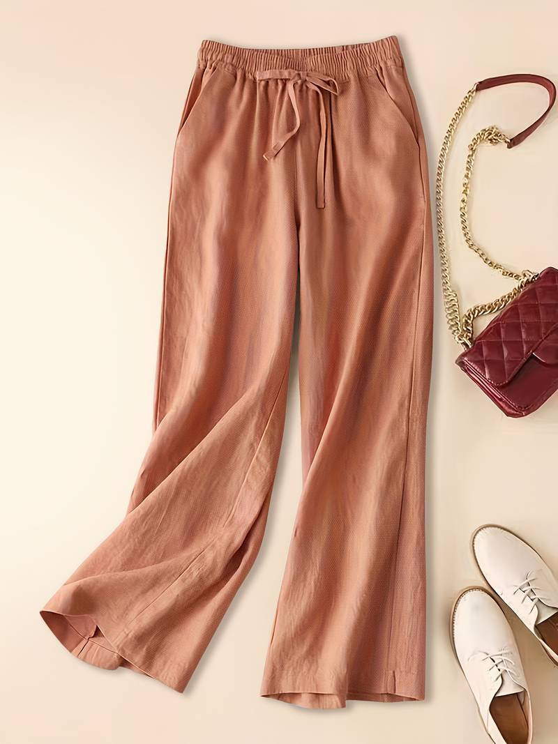 FJØRNA lightweight summer women's trousers with drawstring elastic waist, casual and comfortable for warm weather.