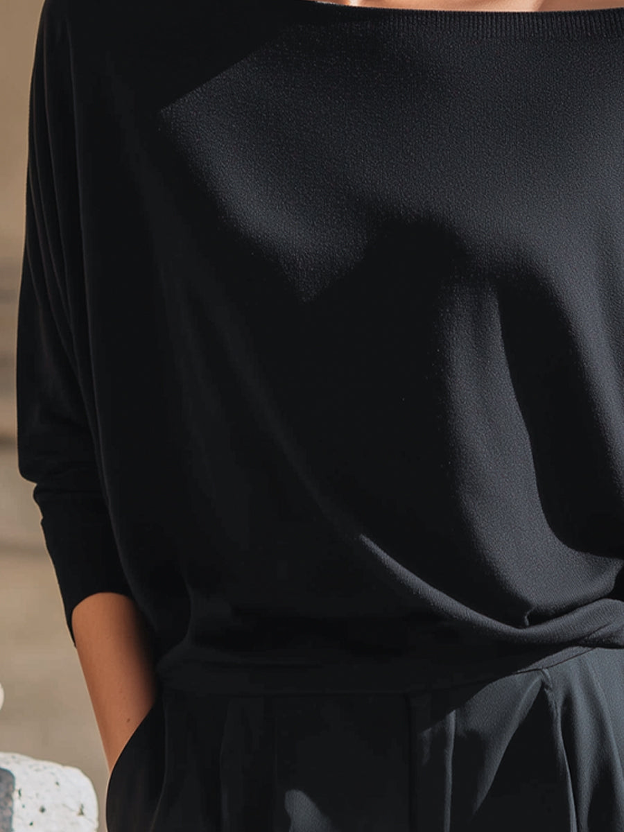 Off-Shoulder Batwing Sleeve Jumper Top in Relaxed Knit for Women