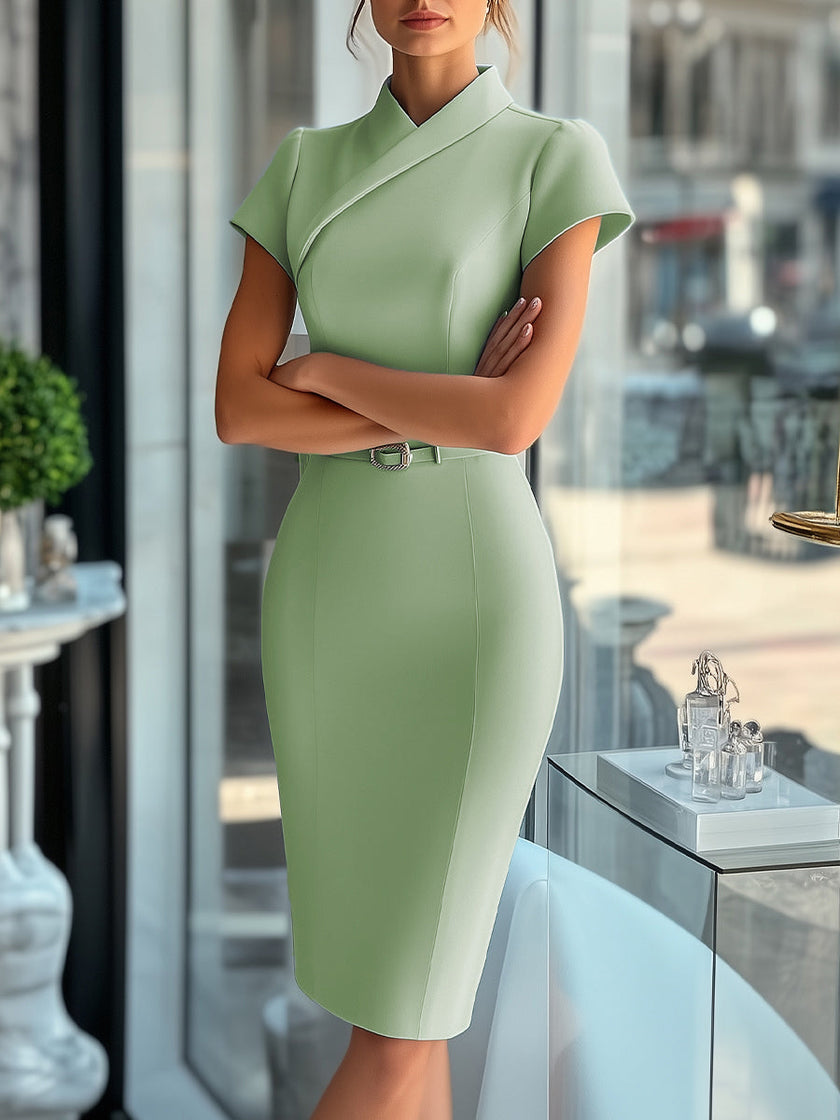 Sky blue FJØRNA asymmetric belted cocktail dress with a stylish silhouette and elegant design, perfect for special occasions.
