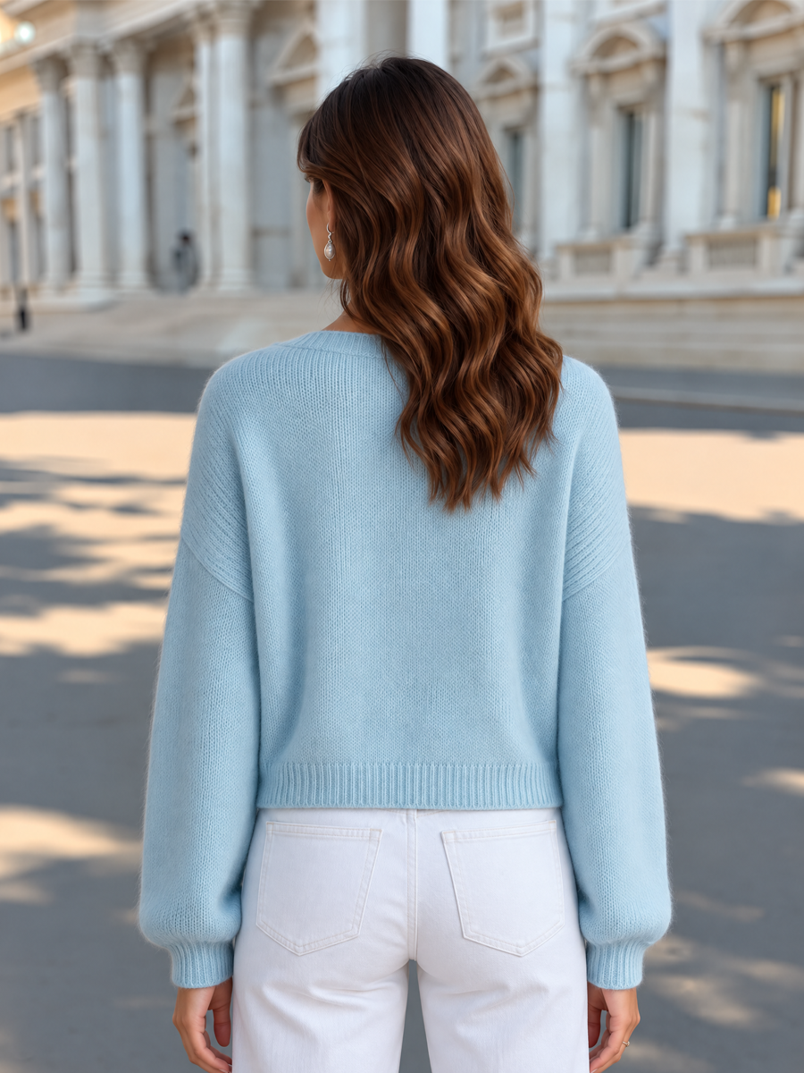 Fuzzy Mohair-Blend Knit Cami and Cardigan Set with Pearl Buttons for Women