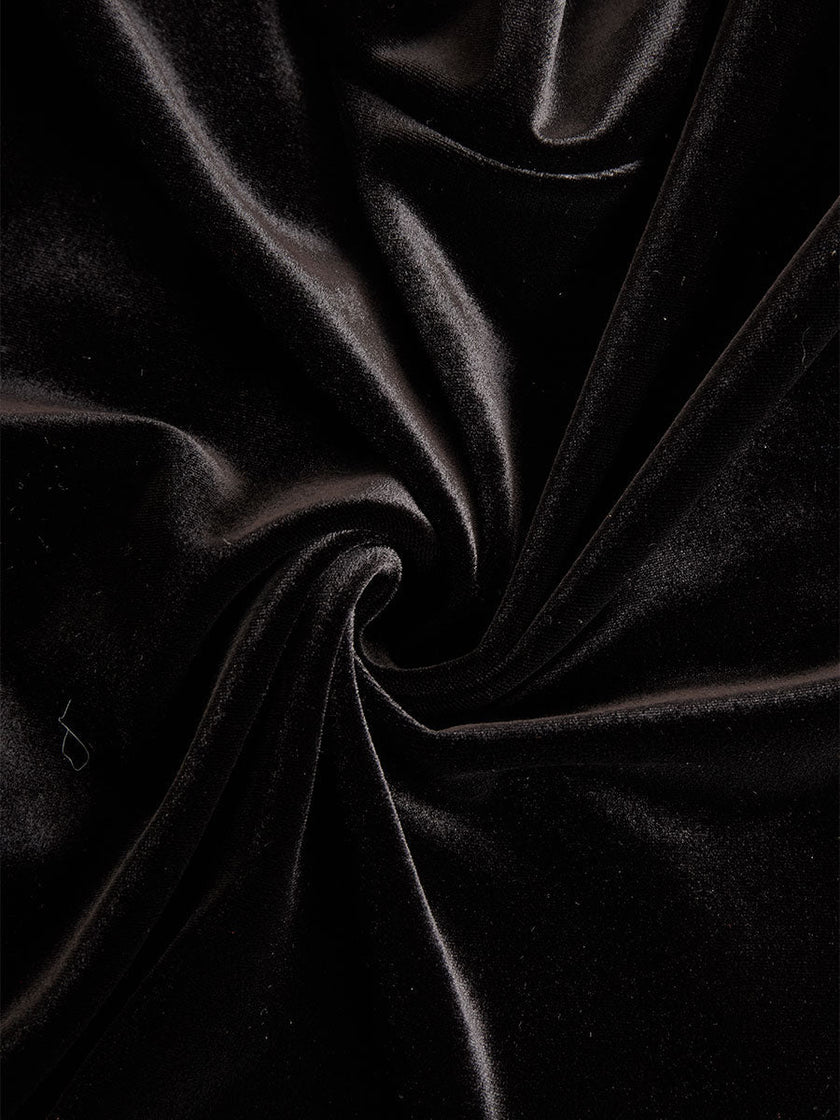 Elegant black velvet and satin midi dress for women by FJØRNA, featuring a sophisticated design and flowing silhouette.