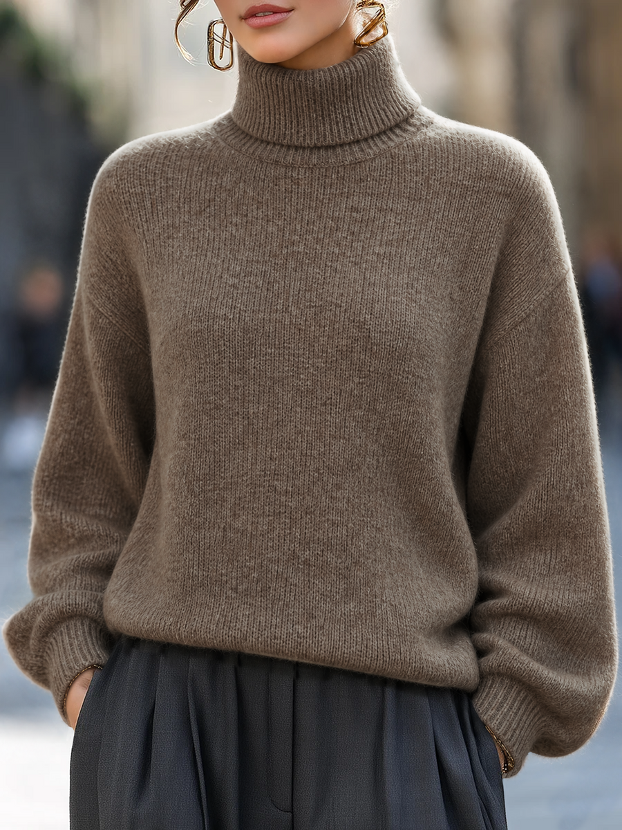 Mohair-Blend Turtleneck Sweater Oversized with Balloon Sleeves for Women