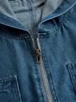 FJØRNA women's casual loose retro denim jumpsuit with long sleeves, hood, zipper, and front pockets, styled as pants.
