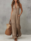 FJØRNA khaki cotton sleeveless maxi dress for women, flowing dress with a relaxed fit and elegant design, shown in image 1.jpg26.jpg