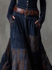 FJØRNA suede patchwork maxi dress for women, flowing design with mixed suede panels, full-length dress shown in image 2.jpg