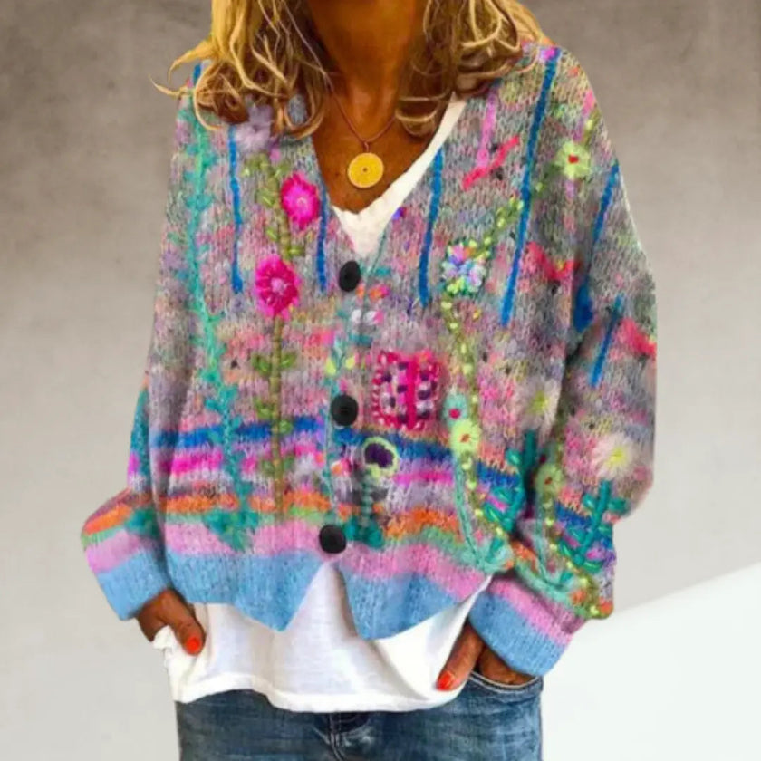 Evie | Women's Relaxed-Fit Knit Cardigan with Floral Abstract Print for Layering