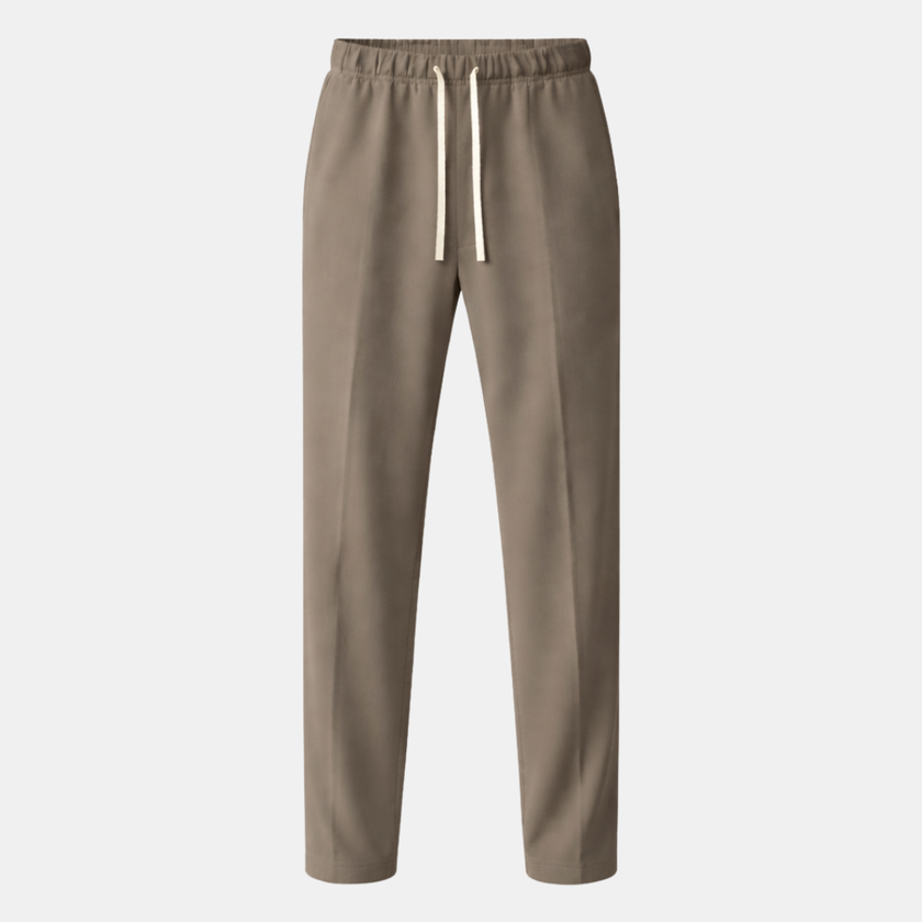 Men's wide-leg drawstring joggers by FJØRNA, relaxed casual sweatpants with elastic waistband and loose fit, shown in gray.