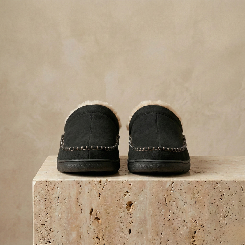 Men's soft slip-on slippers by FJØRNA, cozy house shoes with plush interior and comfortable design for relaxed indoor wear.