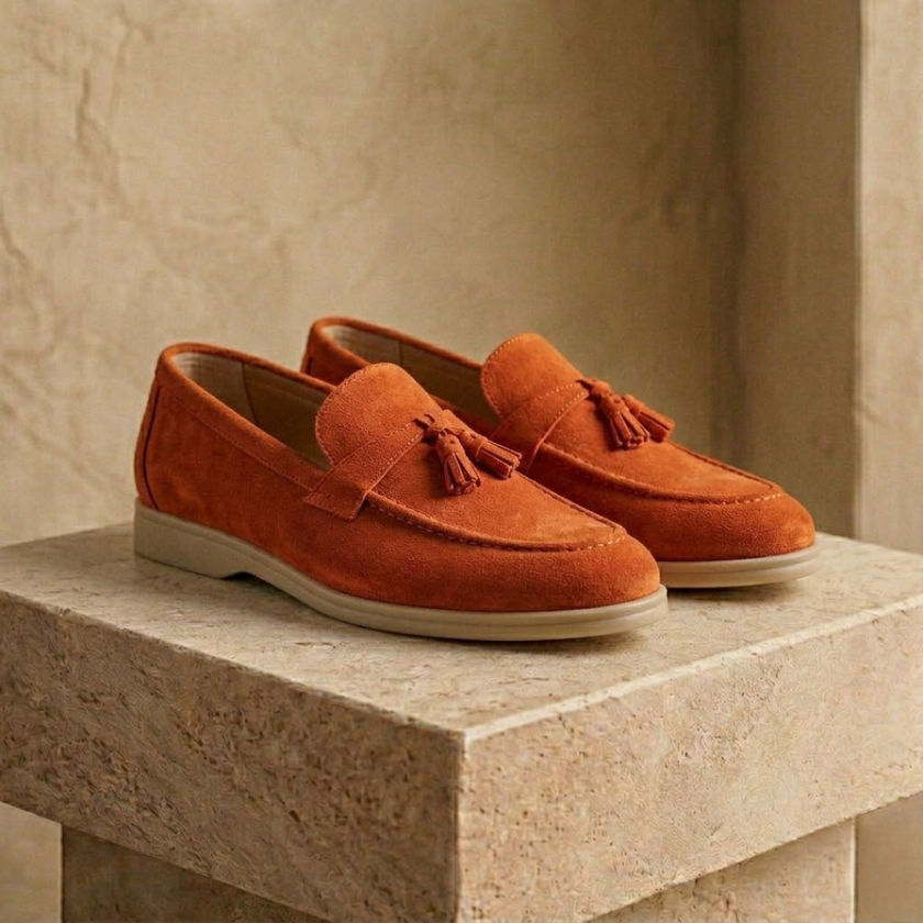 FJØRNA men's casual suede lace-up shoes, smart casual footwear with a sleek design and brown suede material.