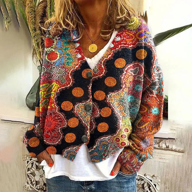 Zoe | Women's Loose-Fit Knit Sweater with Vibrant Ethnic Print for Casual