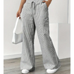 FJØRNA lightweight women's summer trousers with drawstring and striped design, casual and breathable for warm weather.