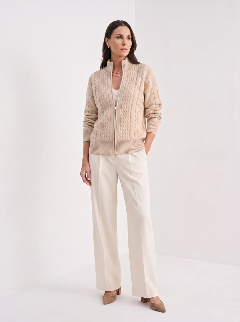 Cardigan Women Wool High Neck Zip Front Quiet Luxury