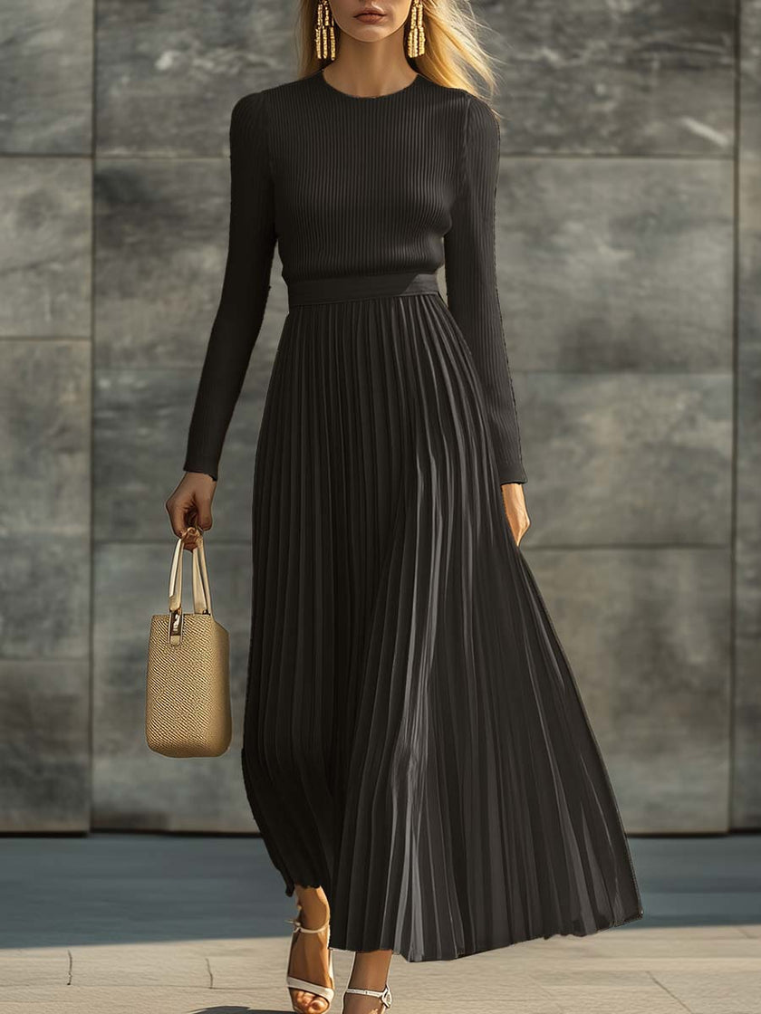 Cream satin pleated maxi dress by FJØRNA, casual style with flowing pleats and elegant satin fabric, full-length front view.